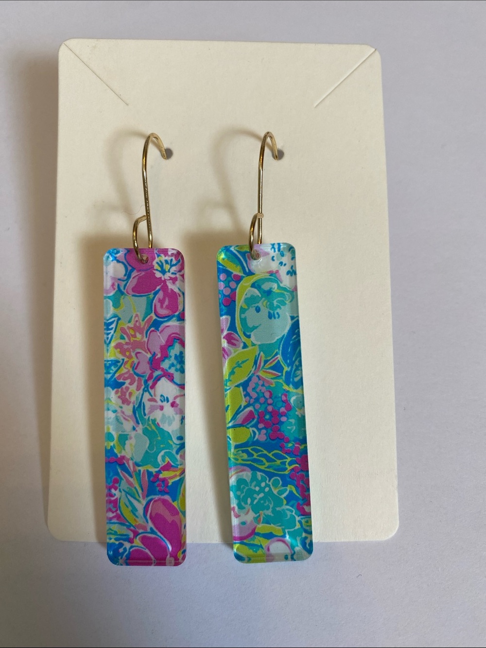 Floral Rectangular Drop Earrings - Pink, Turquoise & Lime